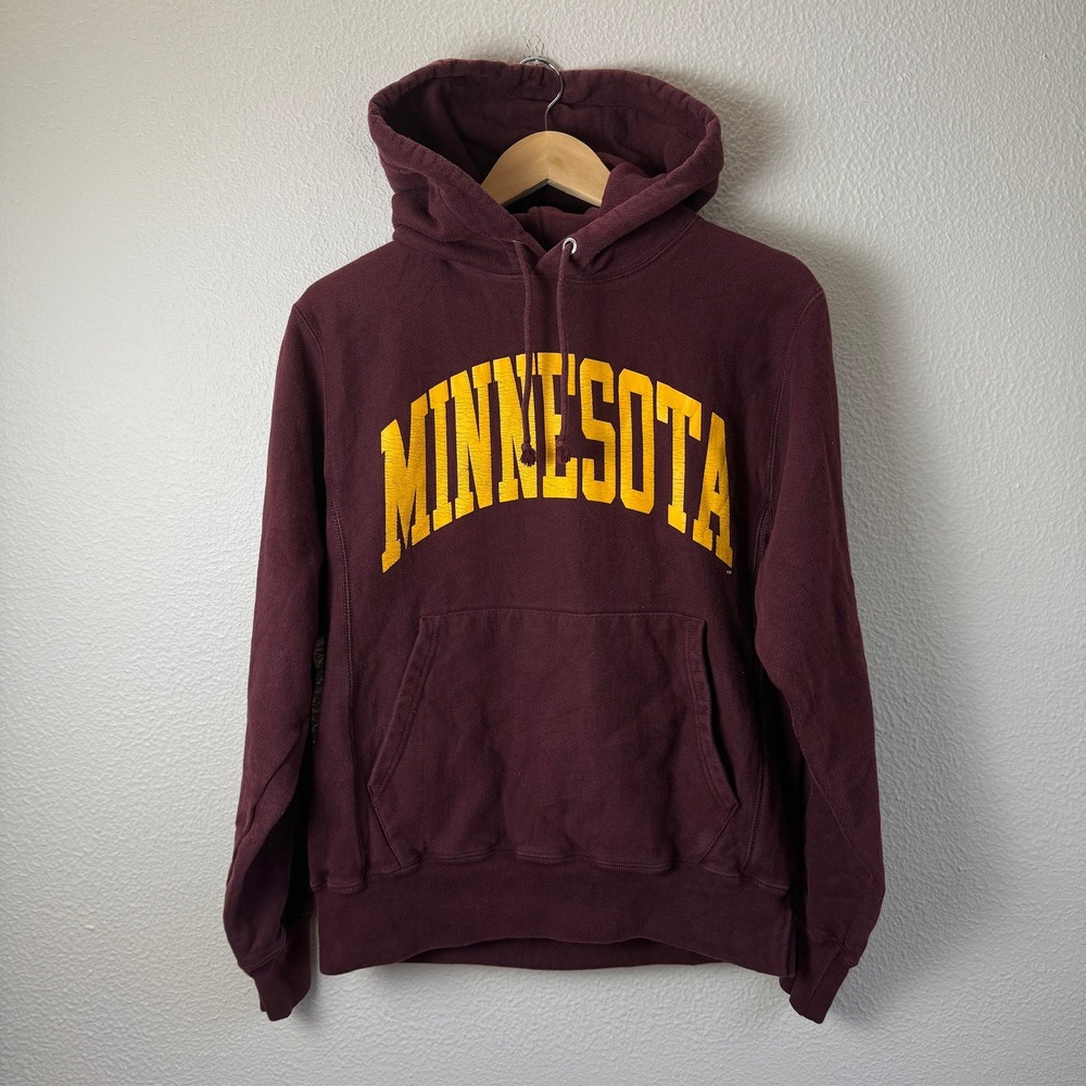 Champion Reverse Weave Hoodie Men Small Maroon Good Minnesota Graphic Sweatshirt